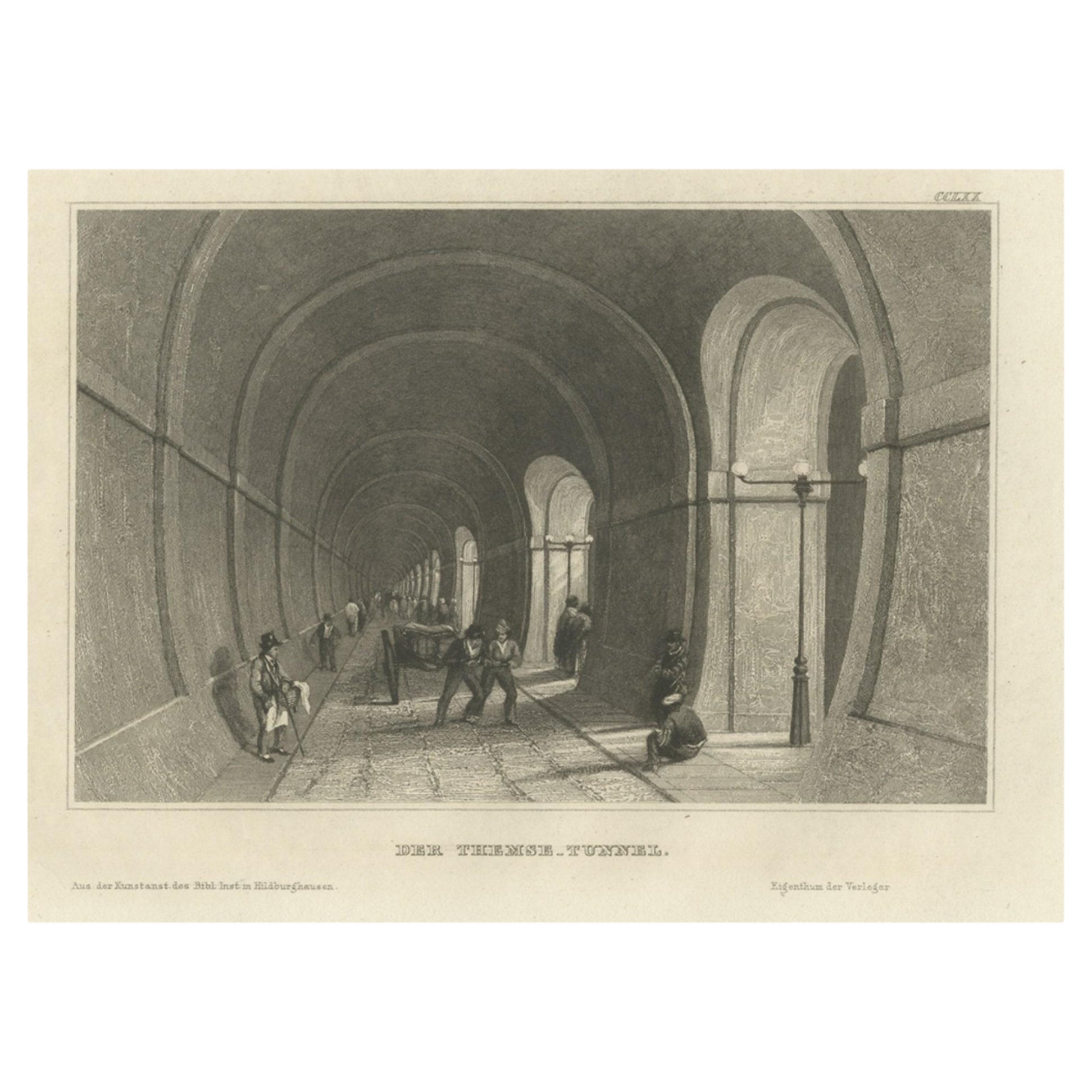 Antique Print of The Thames Tunnel Beneath the River Thames in London, 1839 For Sale