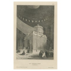 Antique Print of Jesus's Tomb in Jerusalem, 1836