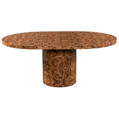 Table de salle à manger à rallonge à piédestal rond en faux bois d'olivier ronceux Hollywood Regency