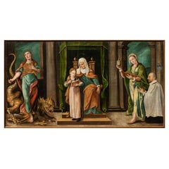 17th Century Sant'Anna with Virgin Maiden and Saints Painting Oil on Canvas