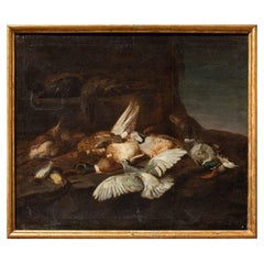 Antique 17th Century Still Life with Birds Painting Oil on Canvas by Victors