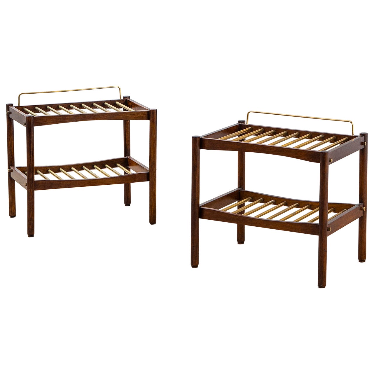 20th Century Pair of Luggage Racks ISA in Brass and Wood from Naples