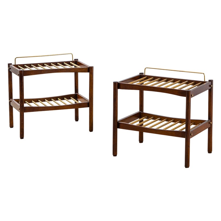 20th Century Pair of Luggage Racks ISA in Brass and Wood from Naples Hotel '50s