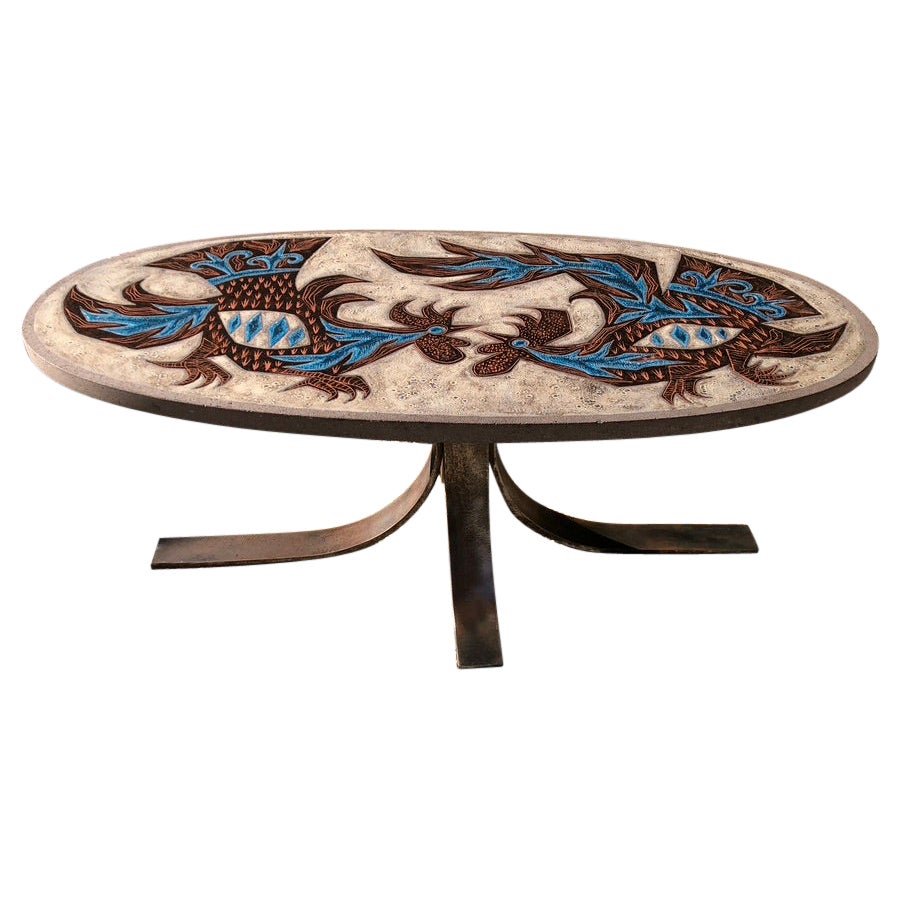 20th Century Coffee Table Jean Jaffeux in Enamelled Lava Signed 1960