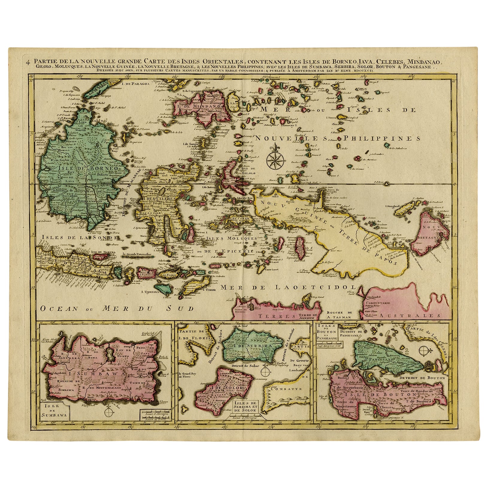 Carte ancienne des îles indonésiennes Borneo, Celebes, Nouvelle-Guinée et Nouvelle-Angleterre, 1792