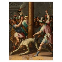 End of 16th Century Flagellation Roman school Painting Oil on Canvas