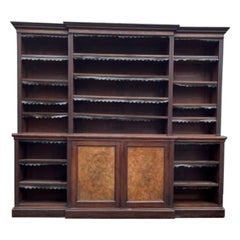 Antique 19th Century Walnut and Burr Walnut Breakfront Bookcase, Stamped Holland & Sons