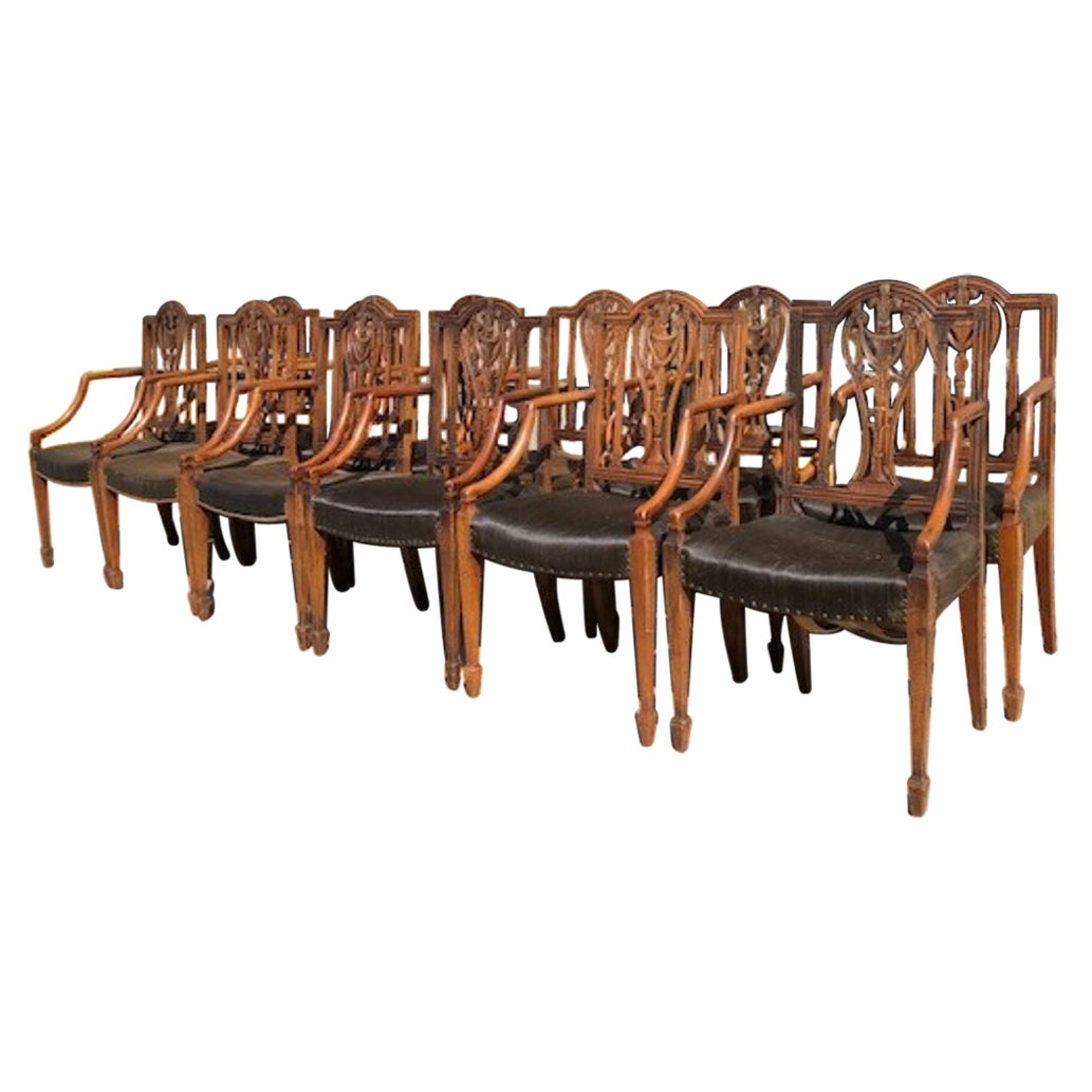 Set of Twelve 18th Century Mahogany Dining Chairs For Sale