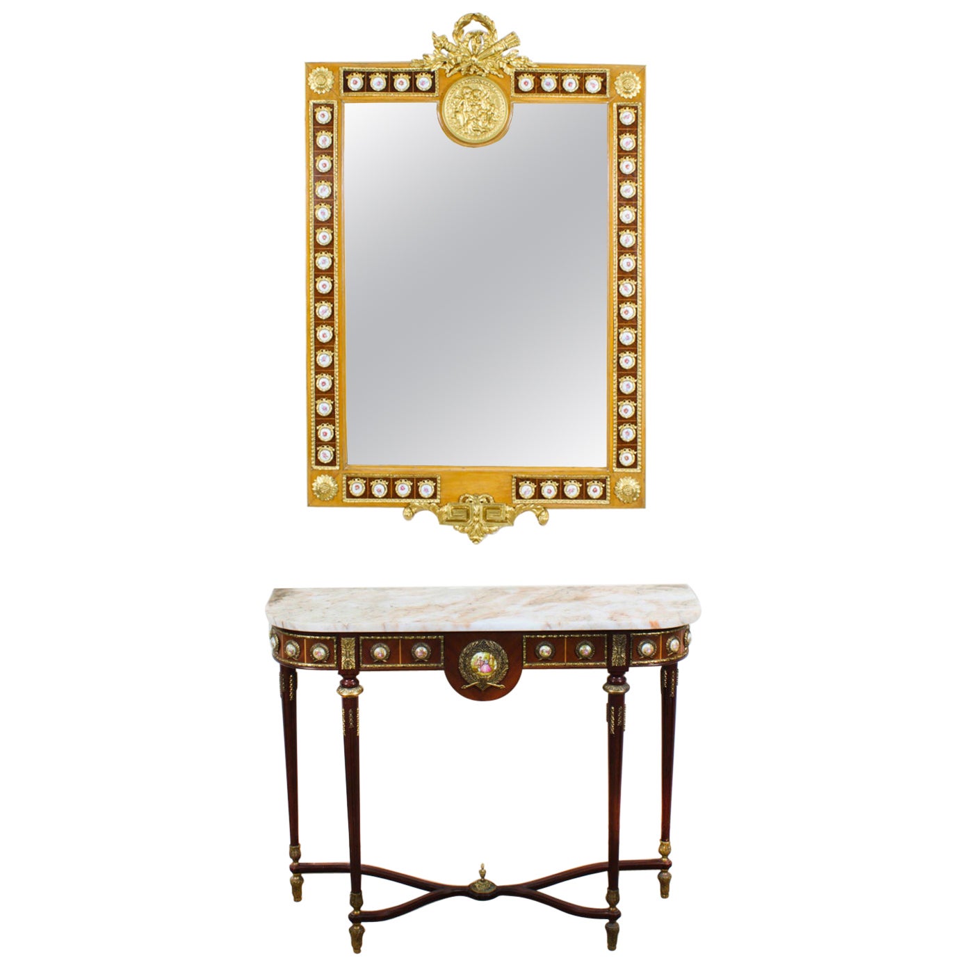 Vintage Ormolu & Porcelain Mounted Console Table & Mirror 20th C