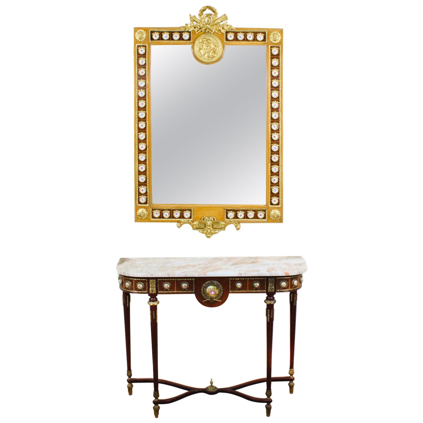 Vintage Ormolu and Porcelain Mounted Console Table and Mirror 20th C at