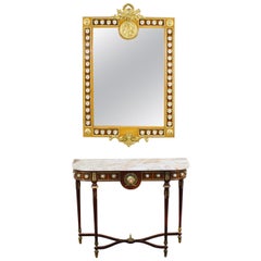 Table console et miroir vintage montés en bronze doré et porcelaine, XXe siècle