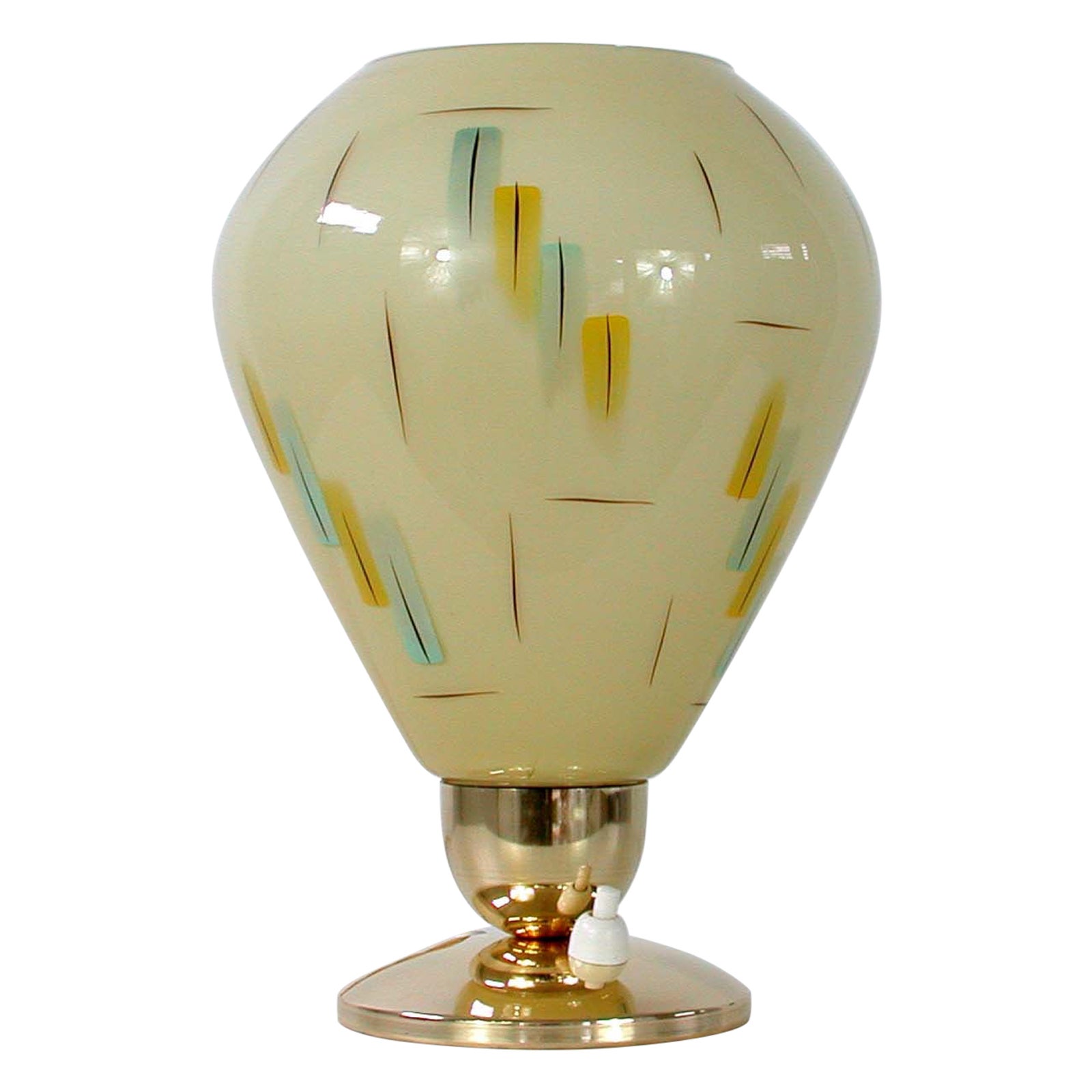 Midcentury German Glass and Brass Table Lamp, 1950s