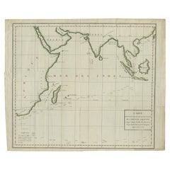 Carte ancienne de l'océan Indien et du Sumatra, Java, Borneo, Inde, Arabie, Afrique, vers 1783