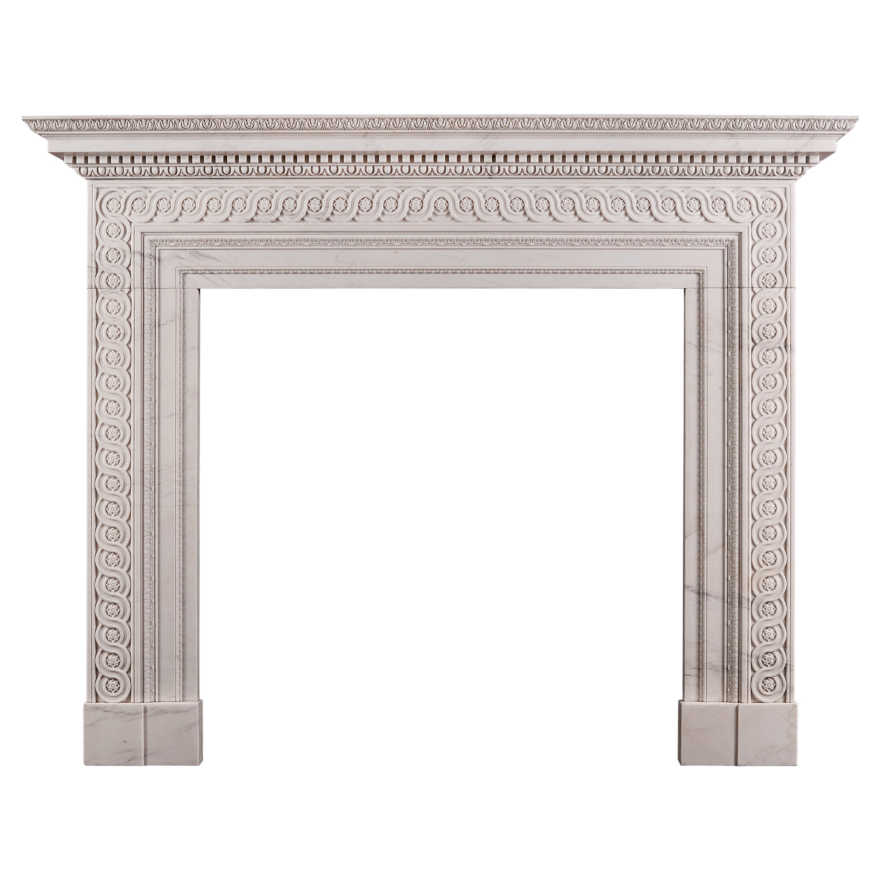 Late Georgian Style Fireplace Carved in White Marble For Sale