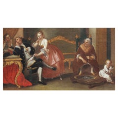 18th Century Genre Scene Painting Oil on Canvas by Maestro Dei Riflessi