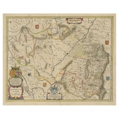 Detailed Antique Map of Northern Spanish Region of Aragon, c.1650