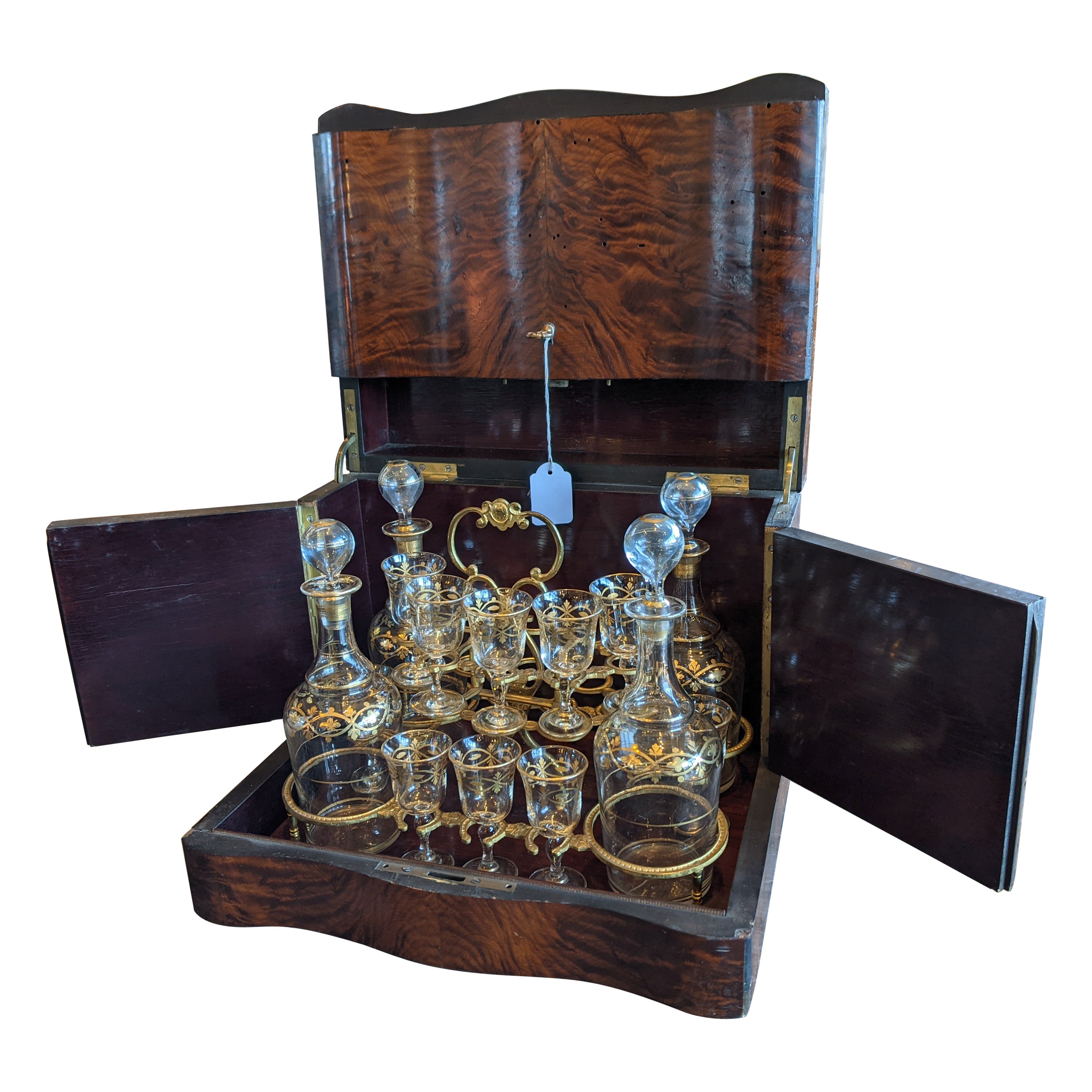 Napoleonic Tantalus Liquor Cabinet, France, 19th Century, Elm Briar For Sale