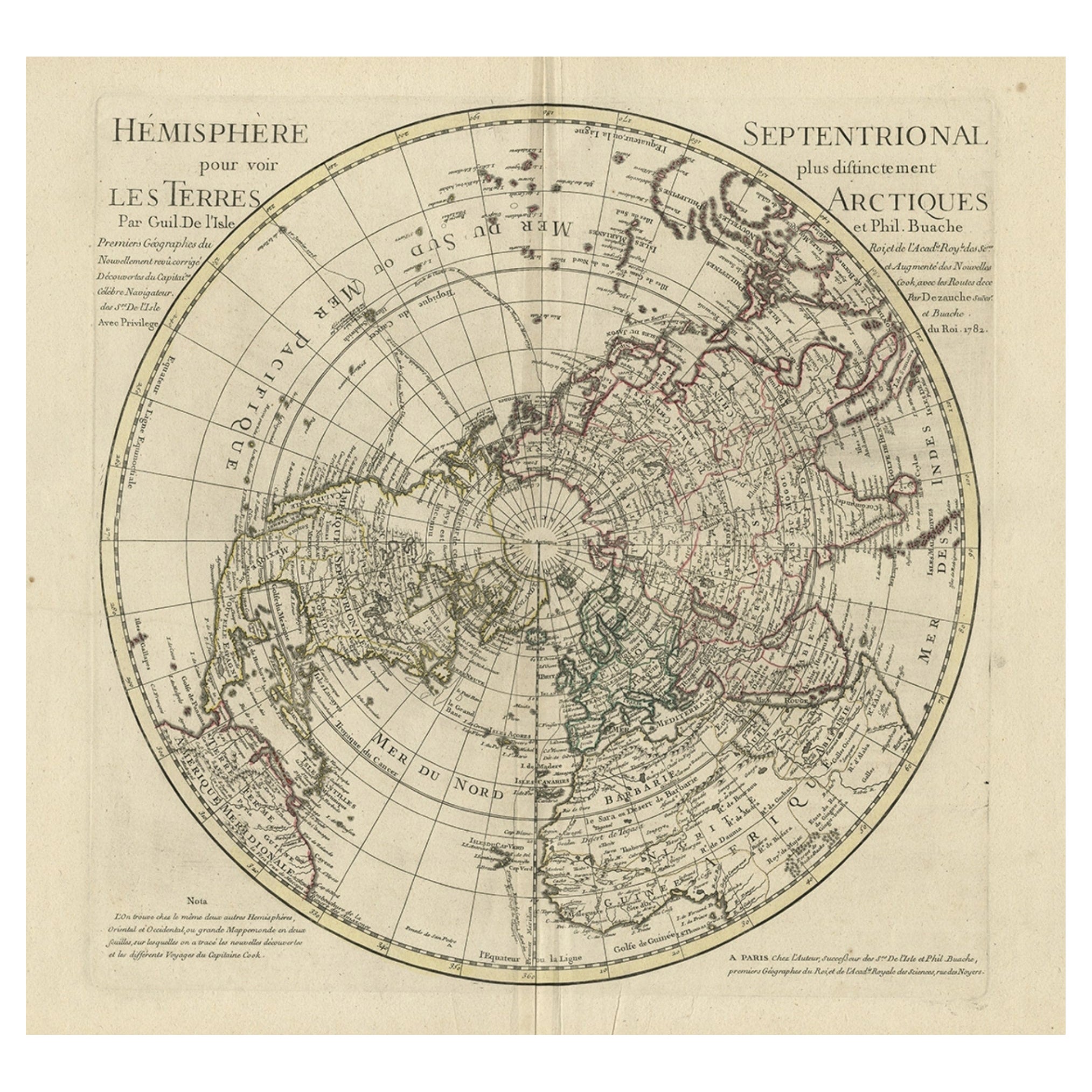 Antique Map of the Northern Hemisphere, 1782 For Sale