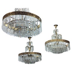 Trio of Brass and Crystal Chandeliers Mid-20th Century