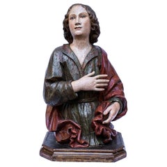 Antique 16th Century St. John the Evangelist Sculpture Polychrome Wood
