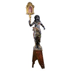 18th Century Moretta Sculpture in Ebonized, Lacquered and Gilded Wood