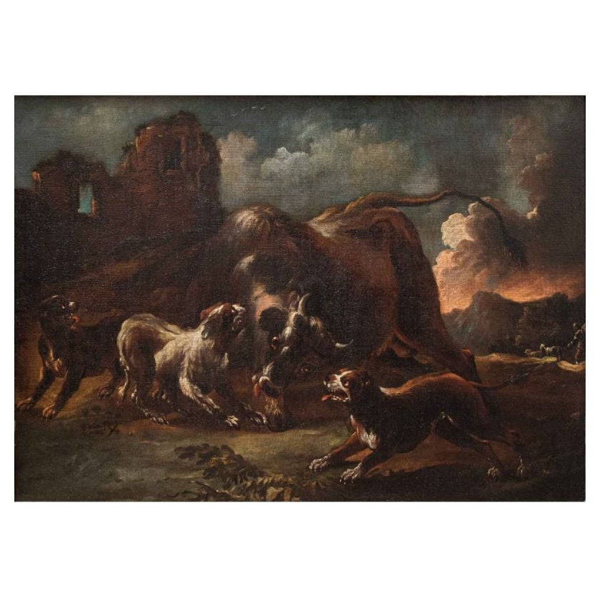 16th Century Animals Painting Oil on Canvas by Crivellino For Sale