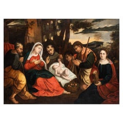 16th Century Religious Painting Adoration of the Shepherds, Oil on Canvas
