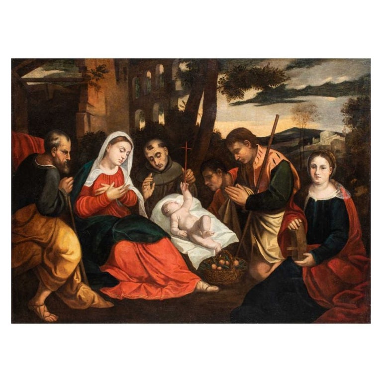 16th Century Religious Painting Adoration of the Shepherds, Oil on ...