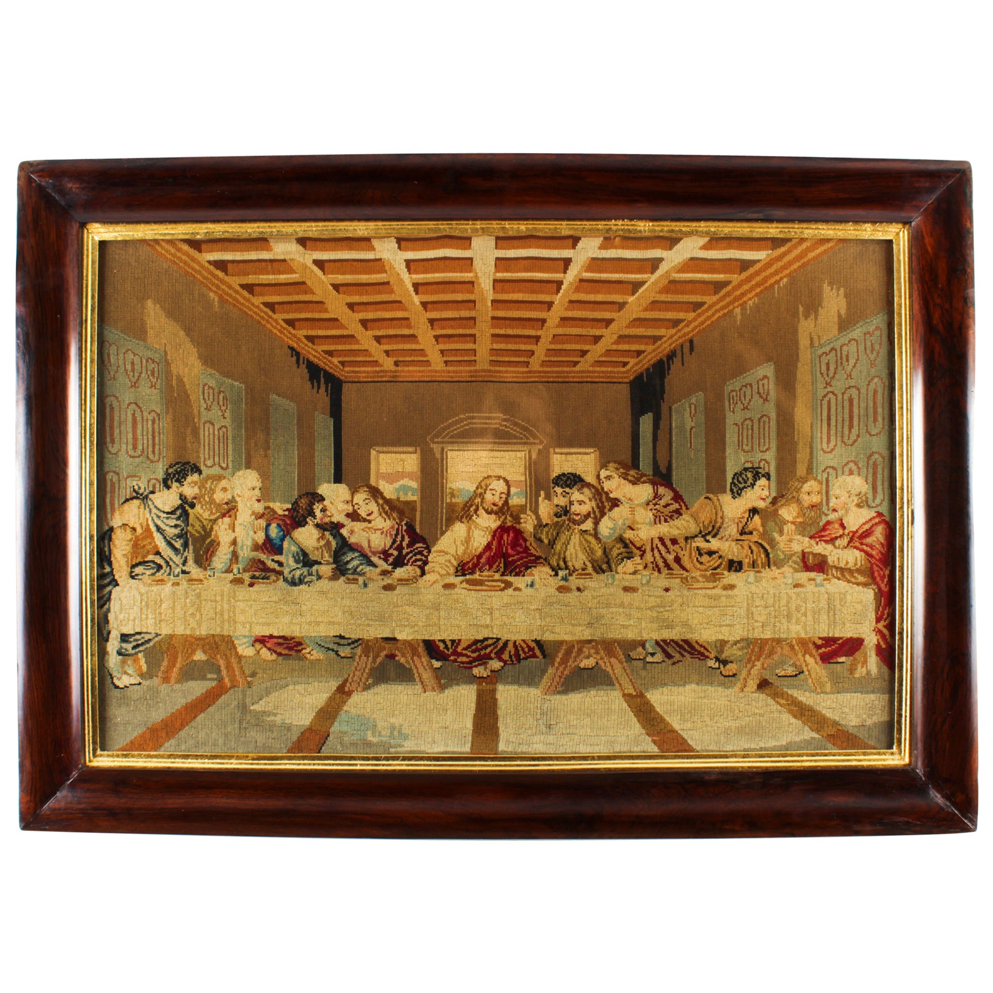 Antique Flanders Tapestry of the Last Supper 19th C For Sale
