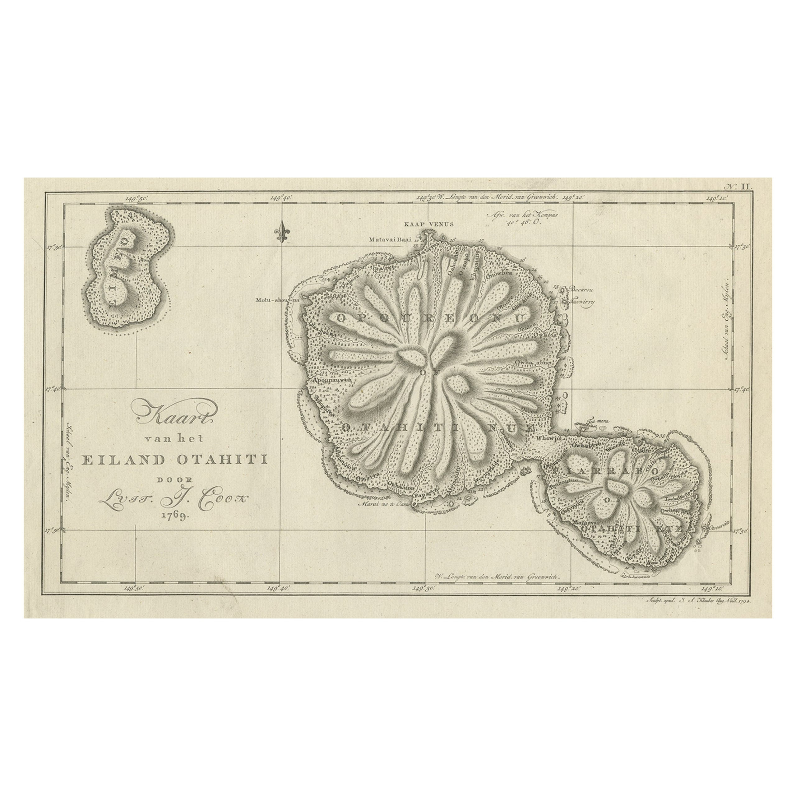 Antique Map of the Island of Tahiti, Polynesia, 1803