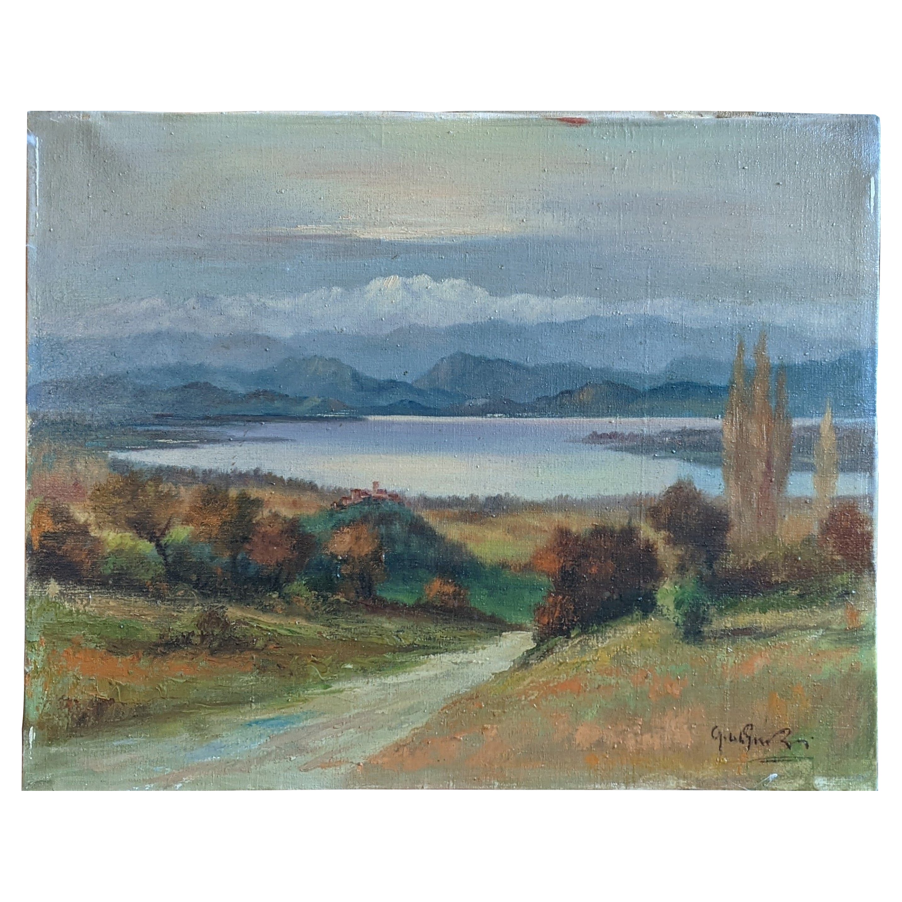 Landscape, Lago di Varese, "Guido Gnocchi", Oil on Canvas, Early 1900s
