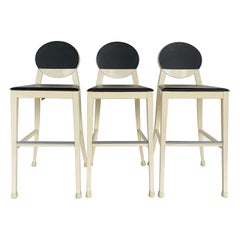 Calligaris Lacquered Wood Upholstered Bar Stools Made in Italy, Set of 3