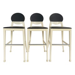 Used Calligaris Lacquered Wood Upholstered Bar Stools Made in Italy, Set of 3