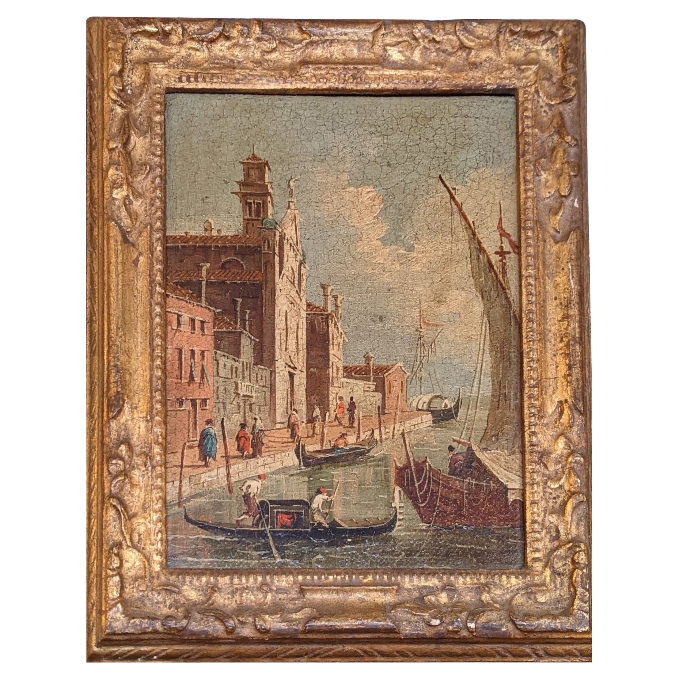 Oil Painting on Canvas with Gilded Frame, Venice, Early 1900s