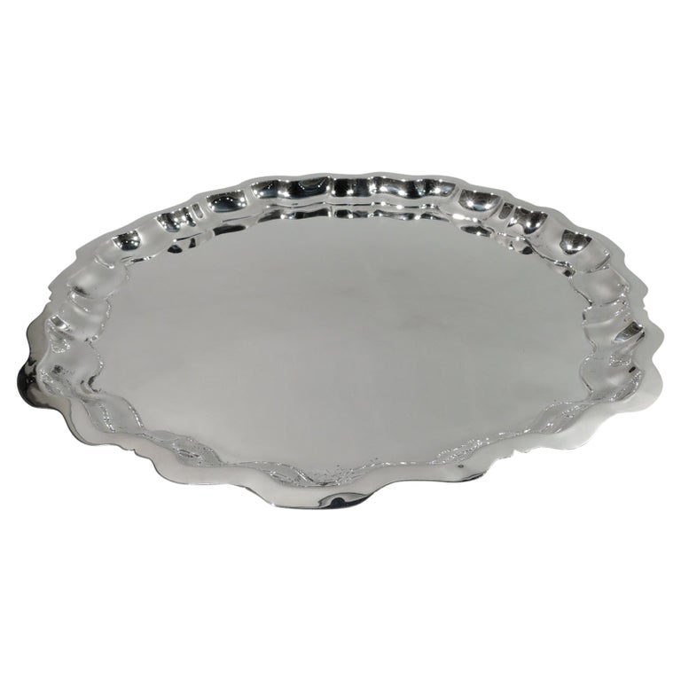 Frank Smith Chippendale Sterling Silver Georgian Piecrust Tray For Sale