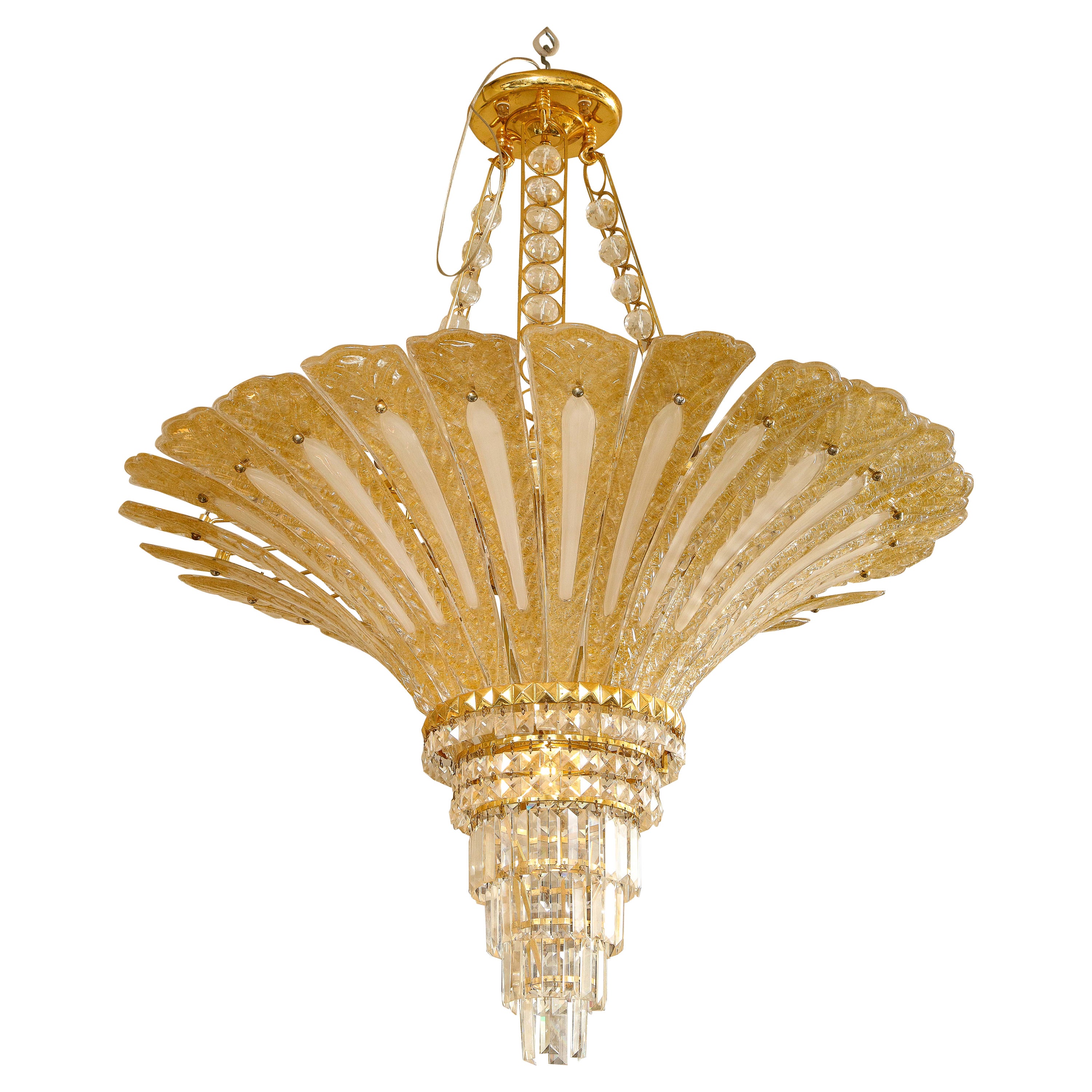 Large Vintage 24-Karat Gold-Flecked Murano Glass Palm Tree Chandelier