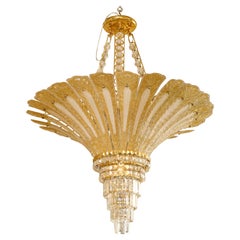 Large Vintage 24-Karat Gold-Flecked Murano Glass Palm Tree Chandelier