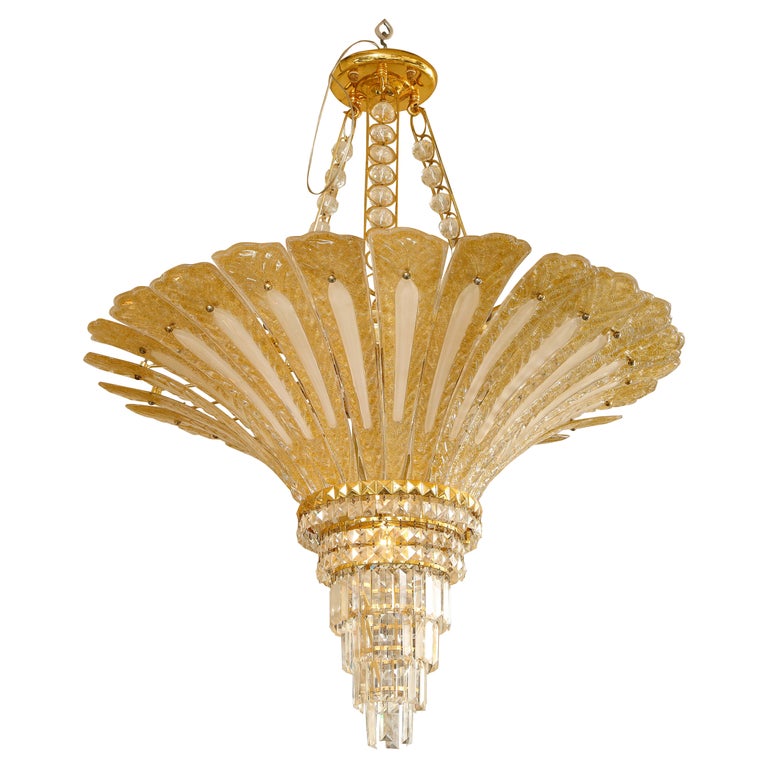 Grand lustre vintage en forme de palmier en verre de Murano recouvert d'or  24 carats En vente sur 1stDibs