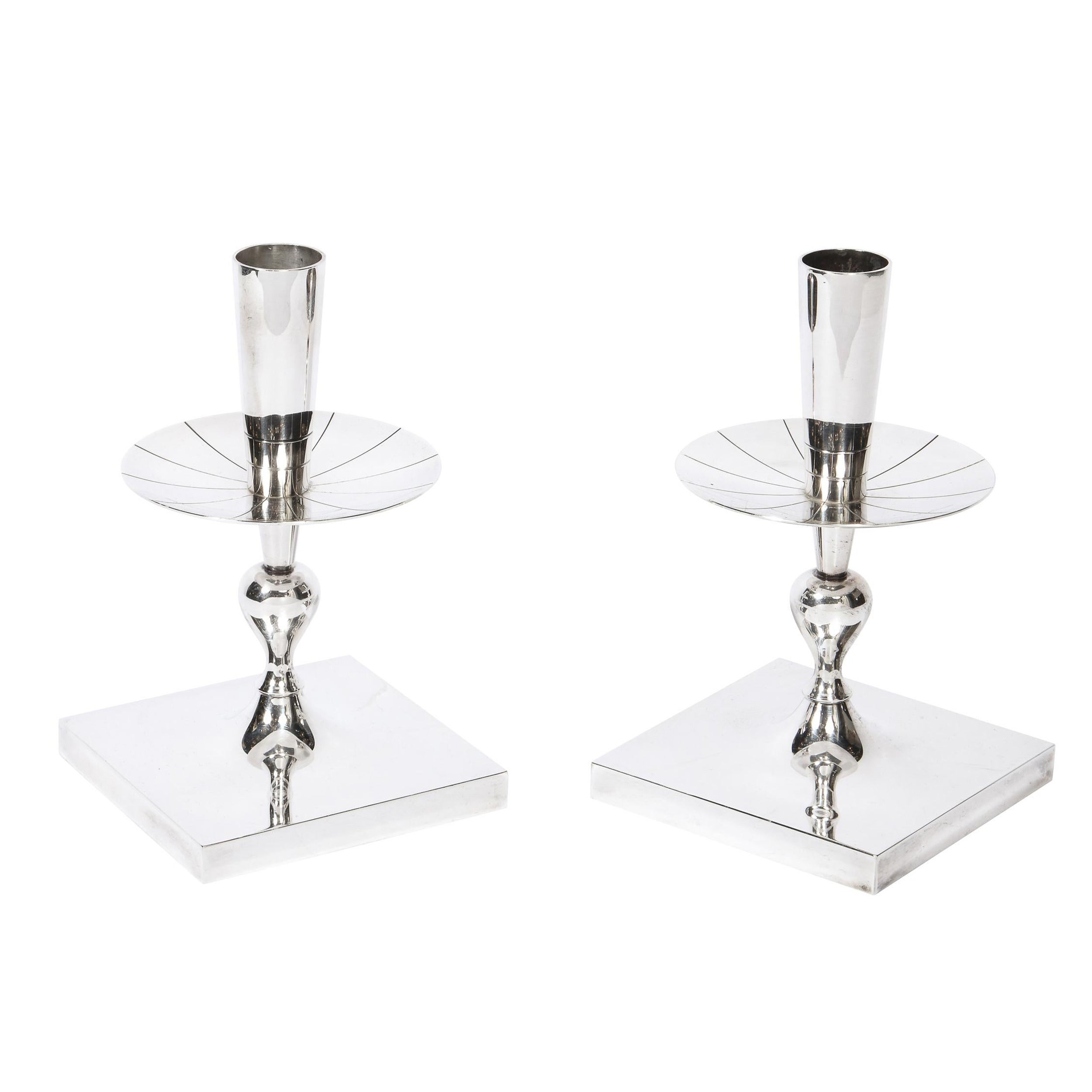 Mid-Century Silverplated Candlesticks by Tommi Parzinger for Dorlyn Silversmiths For Sale