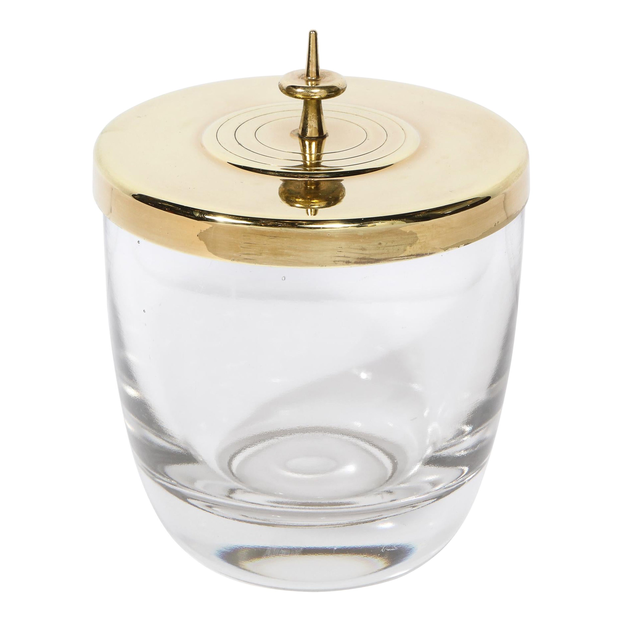 Mid-Century Glass & Brass Ice Bucket by Tommi Parzinger for Dorlyn Silversmiths