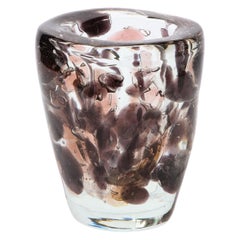 Large Scale Modernist Handblown Mottled Translucent & Sable Murano Glass Vase