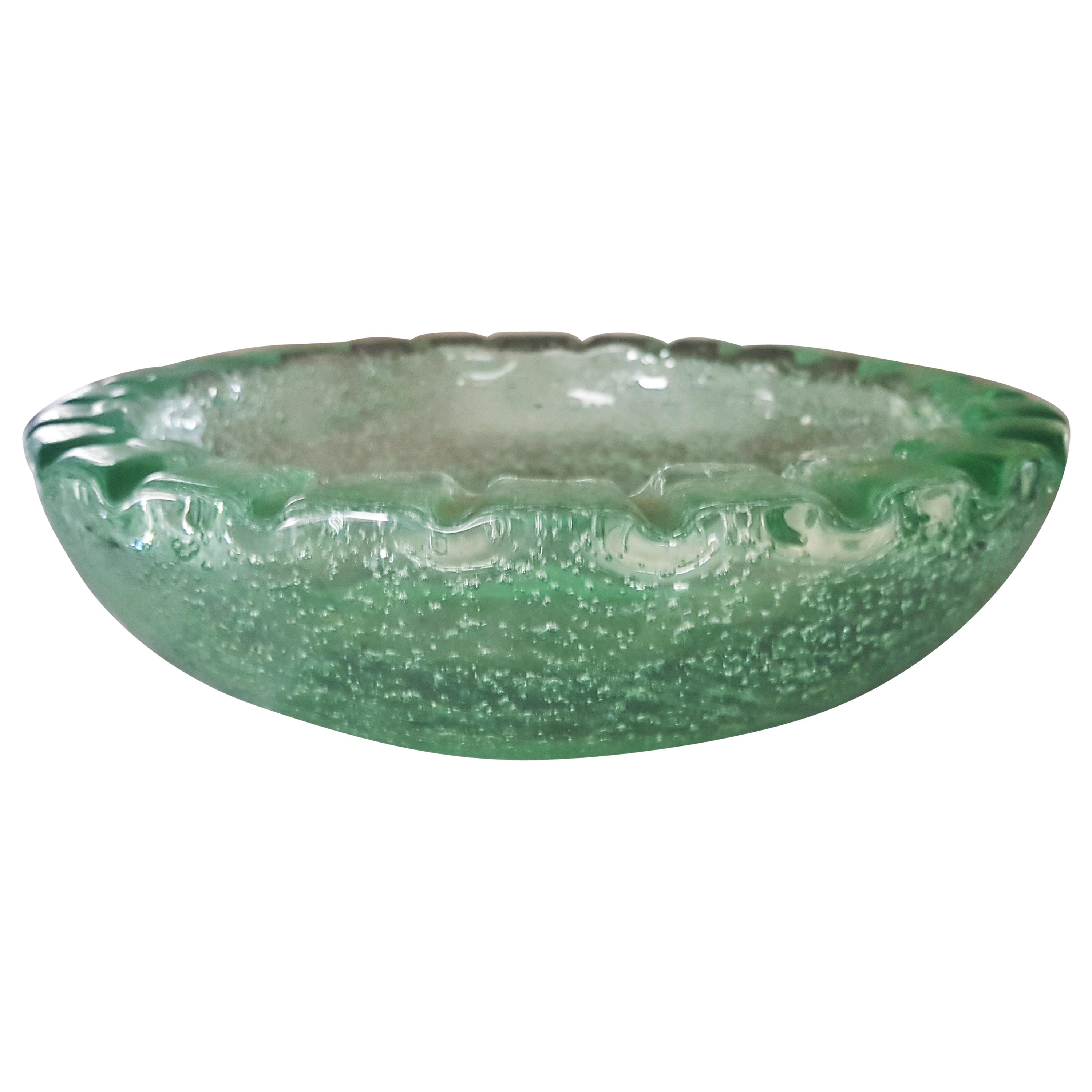 Mid-Century Green Bubble Glass Bowl by Daum Saint Gobin France