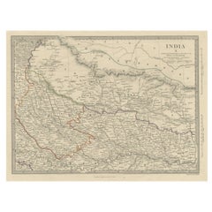Original Old Map Northeast India, incl Part of Himalayas and China, 1853