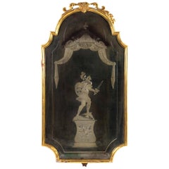 Late 18th Century Italian Mirror with Reverse Etching, Lovely Old Patina