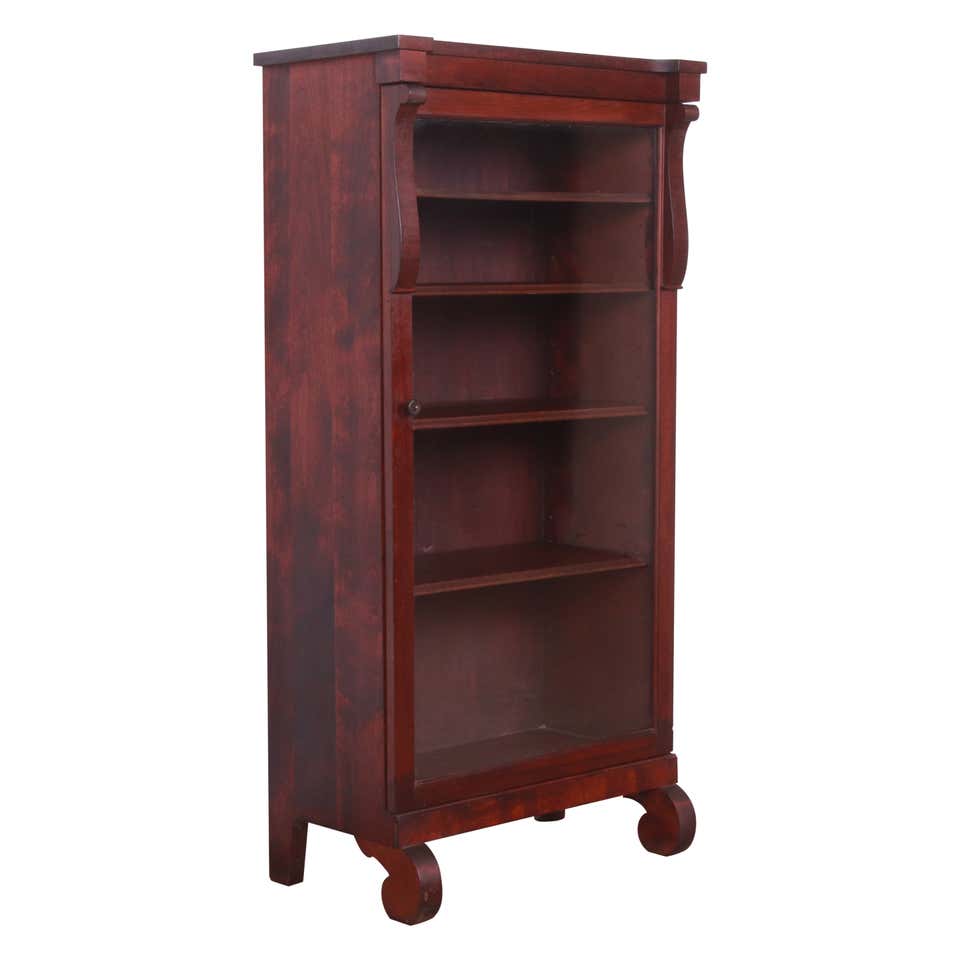 Antique Carved Oak Glass Front Locking Bookcase at 1stDibs