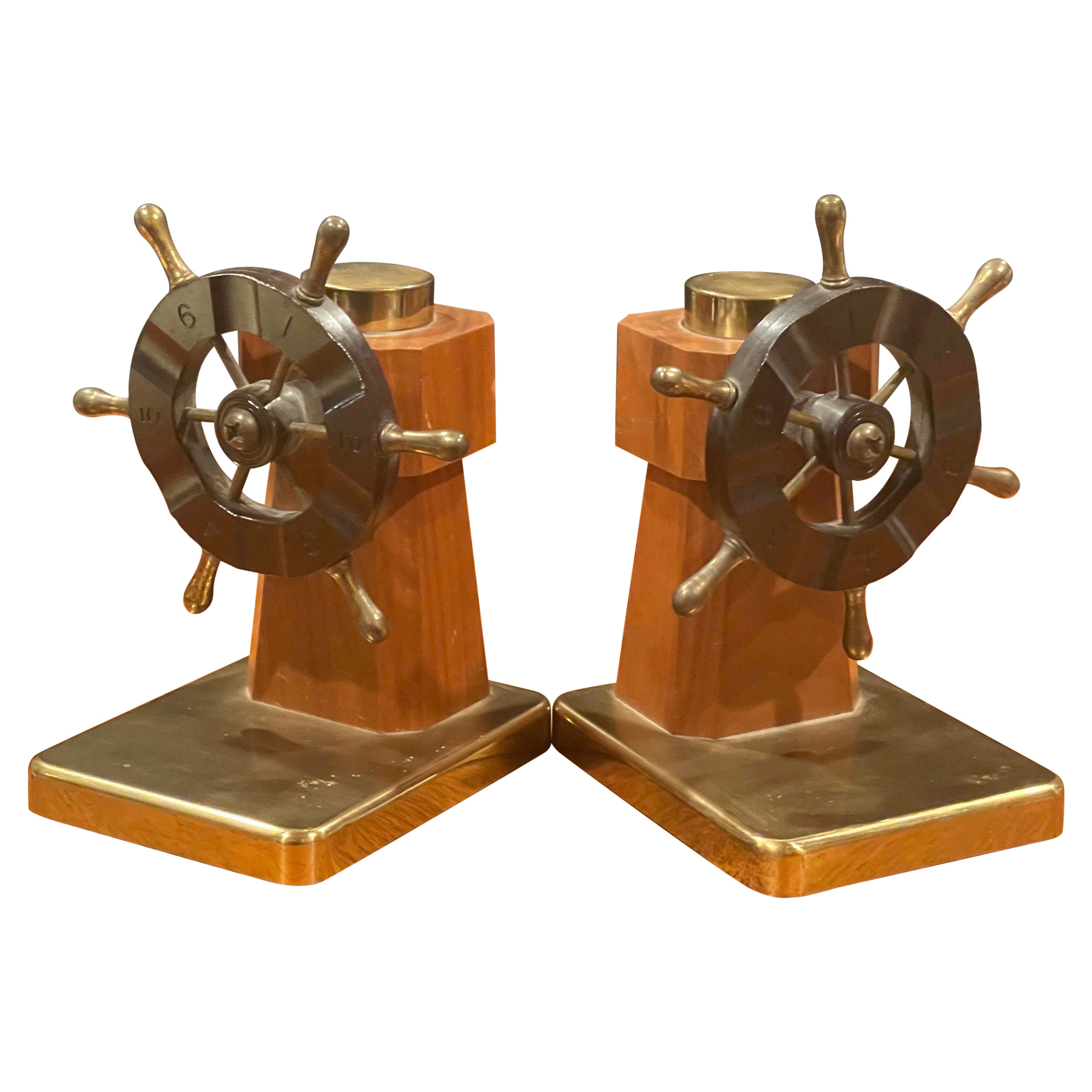 Pair of Art Deco Ship's Wheel Bookends by Walter Von Nessen for Chase & Co. For Sale
