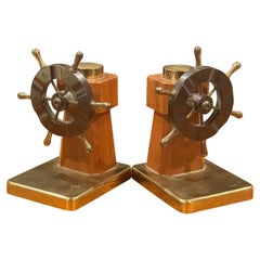 Pair of Art Deco Ship's Wheel Bookends by Walter Von Nessen for Chase & Co.
