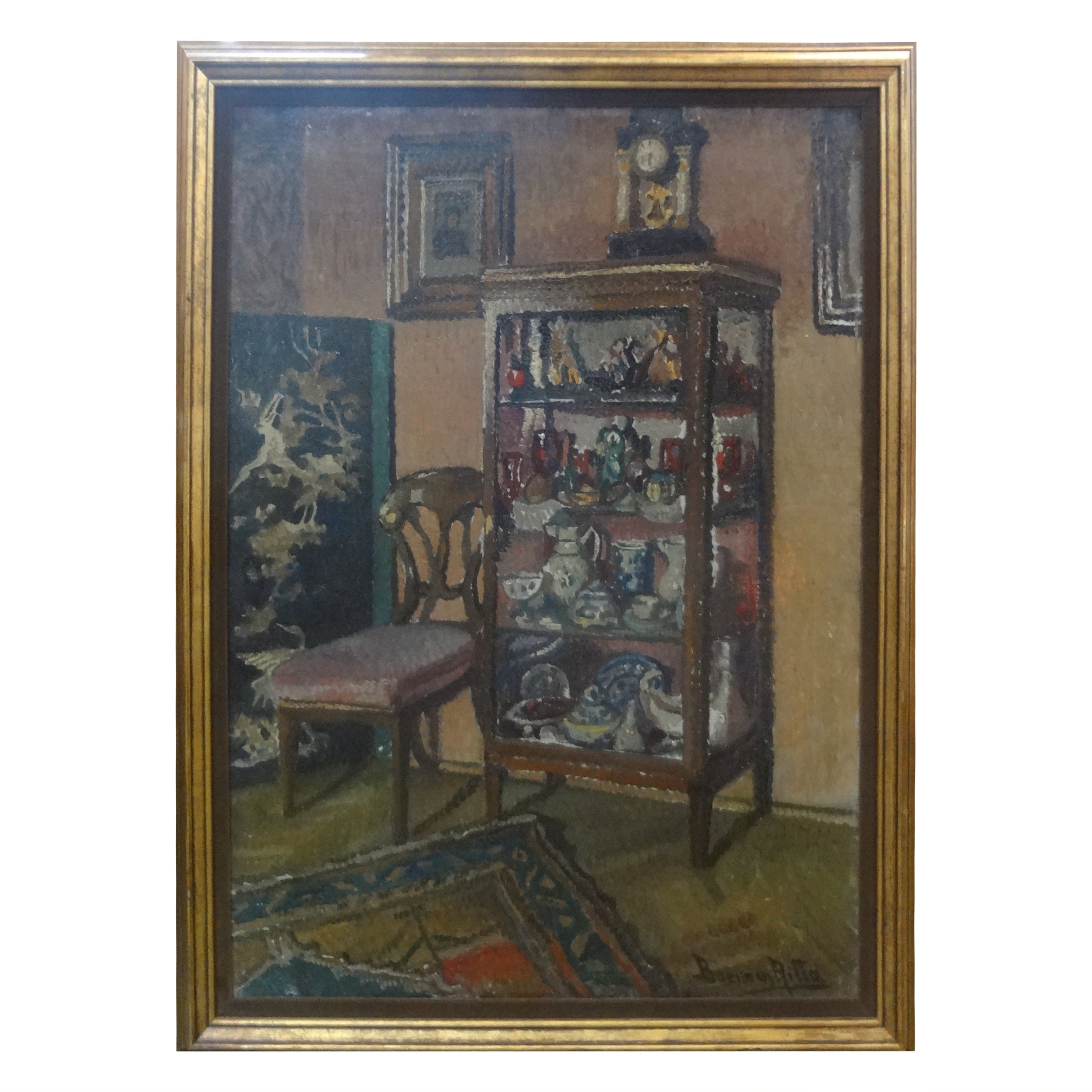 19th Century Continental Interior Scene Oil on Canvas Painting