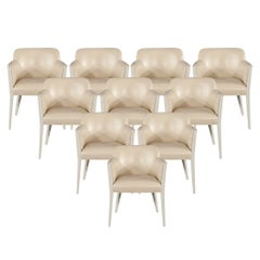 Set of 10 Custom Modern Cream Dining Chairs in Ostrich Print Faux Leather