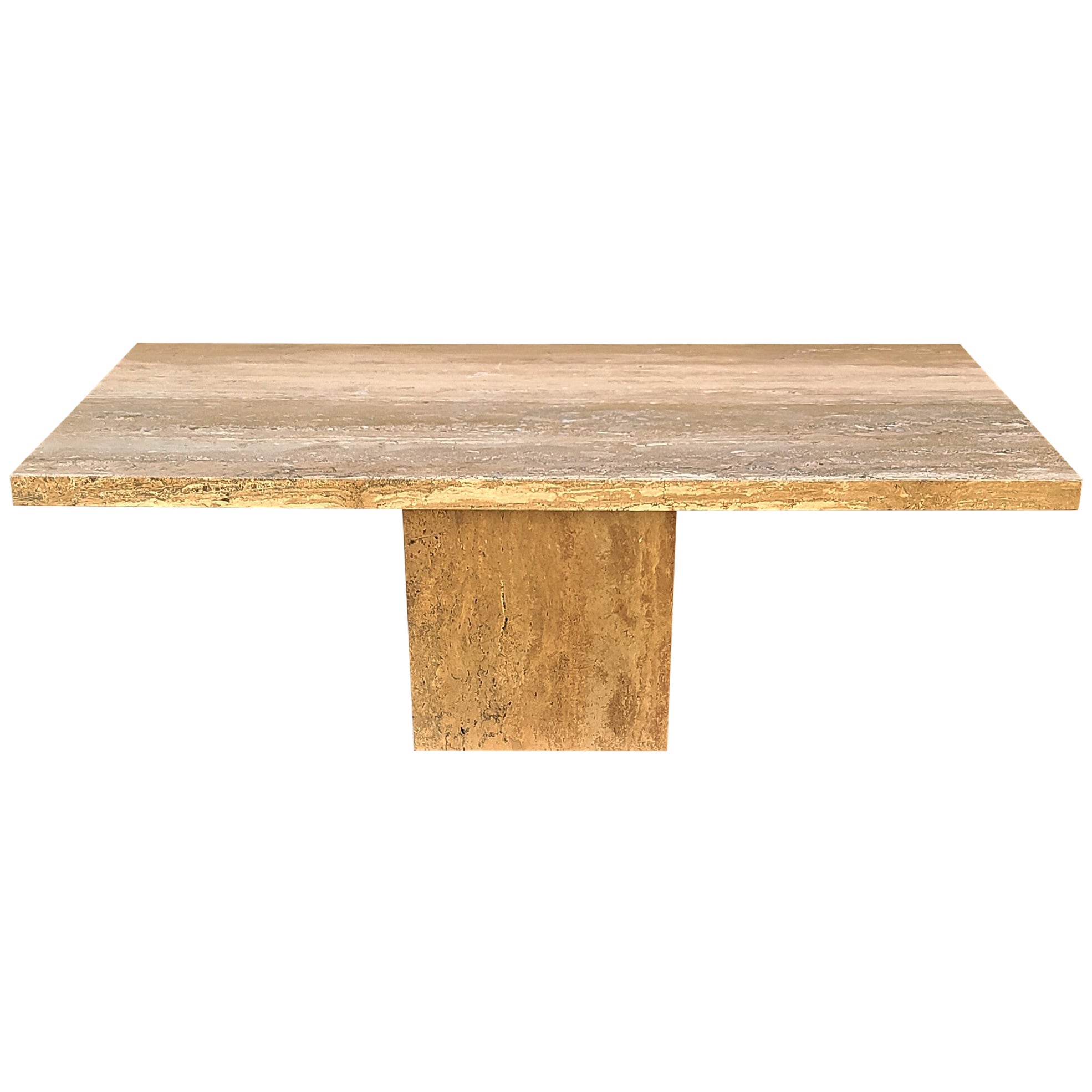 70's Italian Walnut Travertine Highly Polished Marble Dining Table